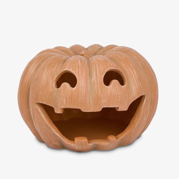 Luminara Jack-o'-Lantern Resin Pumpkin Tealight Holder, 10" x 6.75" - Dry Brush - Picture 1 of 4